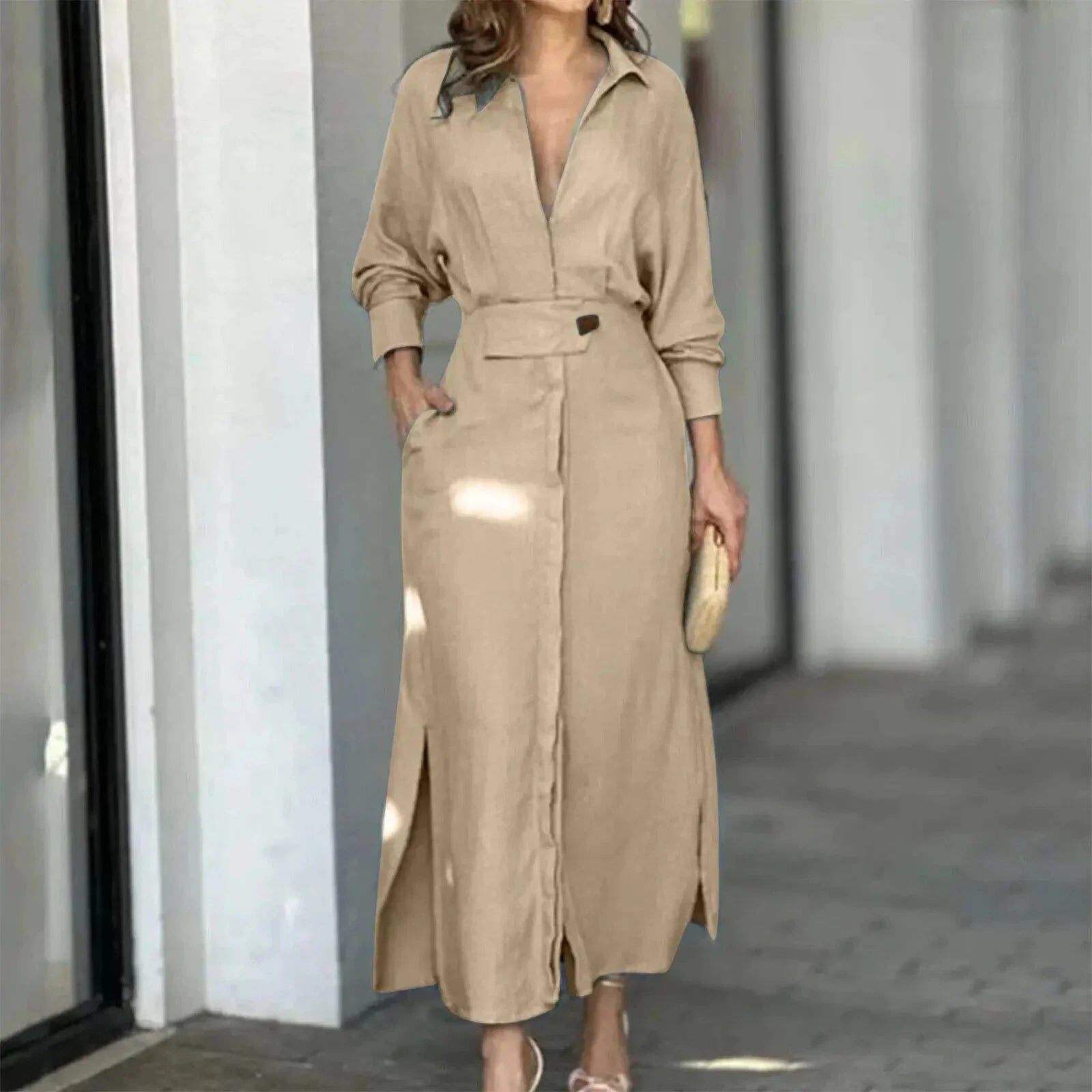 Women's Solid Cotton Shirt Dress