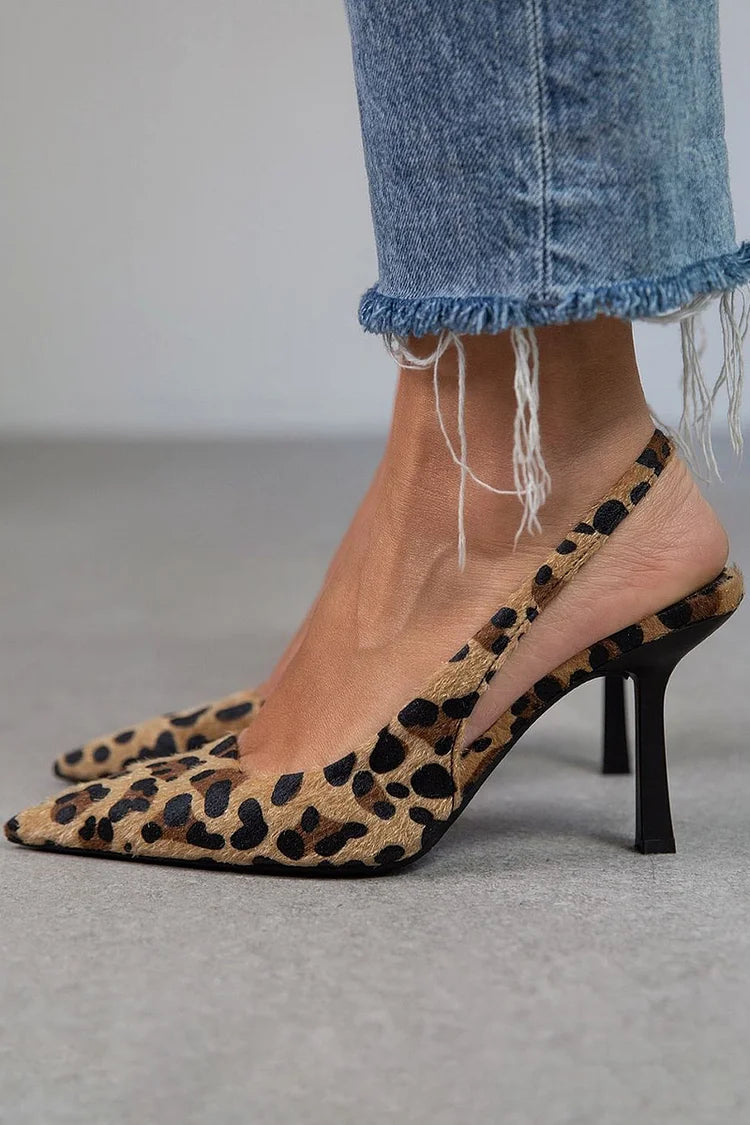 Women's Leopard Print Leather Stiletto Heels