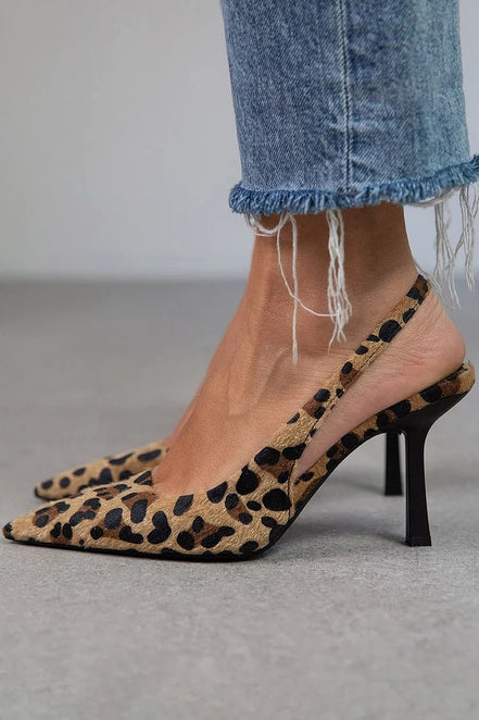 Women's Leopard Print Leather Stiletto Heels