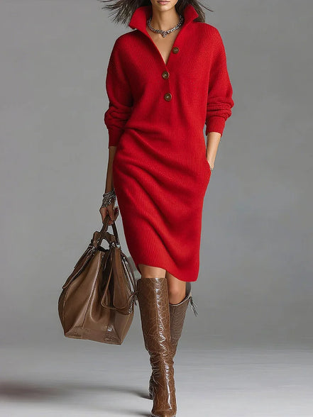 Women's Solid Knit Sweater Dress
