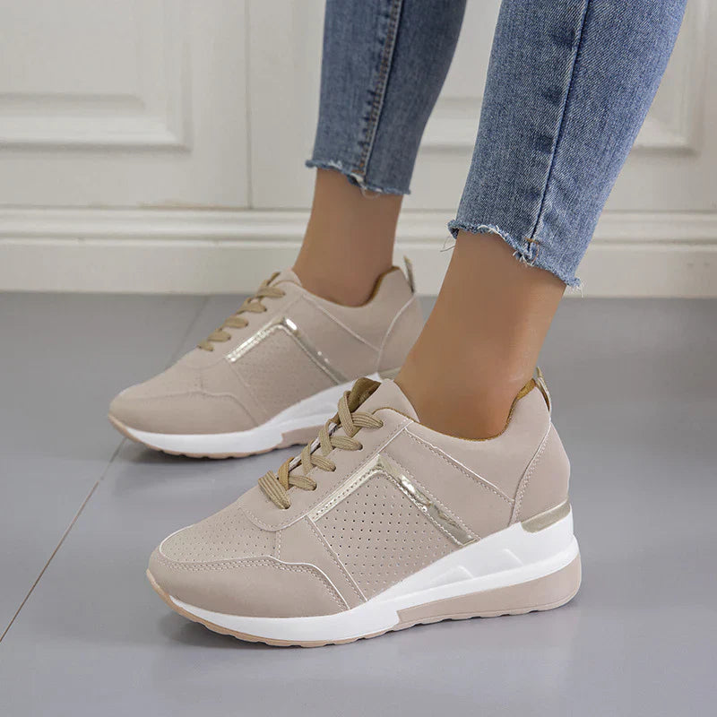 Women's White Leather Wedge Sneakers