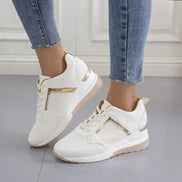 Women's White Leather Wedge Sneakers