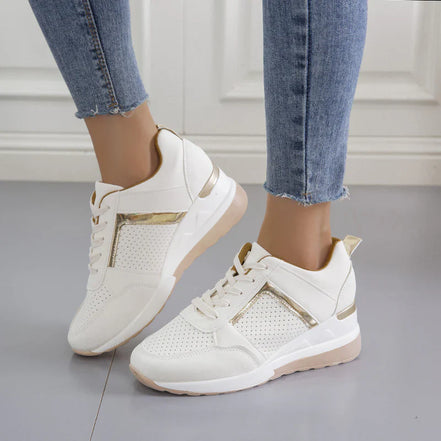 Women's White Leather Wedge Sneakers