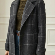 Women's Checked Wool Long Coat