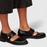 Women's Black Leather Mary Jane Shoes