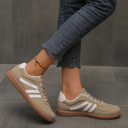 Women's Beige Fabric Sneakers