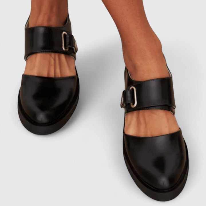 Women's Black Leather Mary Jane Shoes