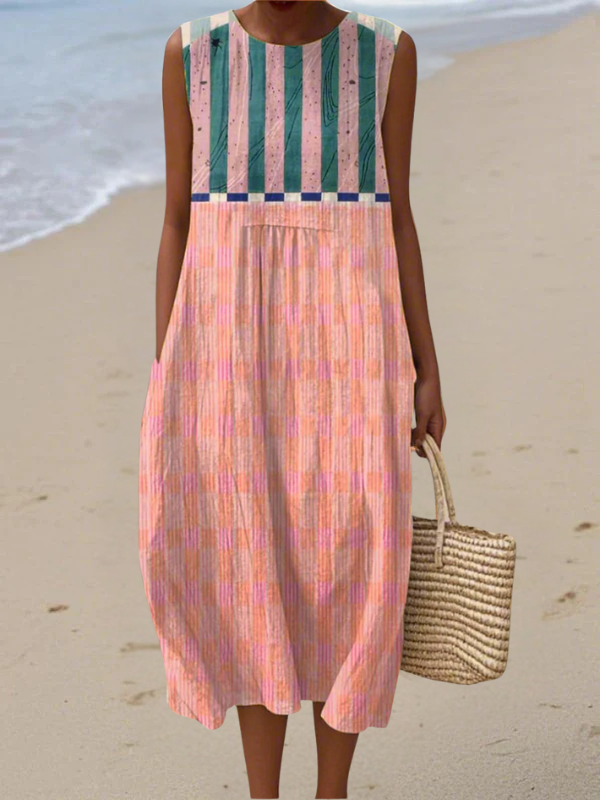 Women's Striped Pastel Midi Dress
