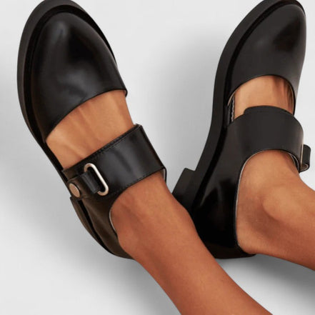 Women's Black Leather Mary Jane Shoes