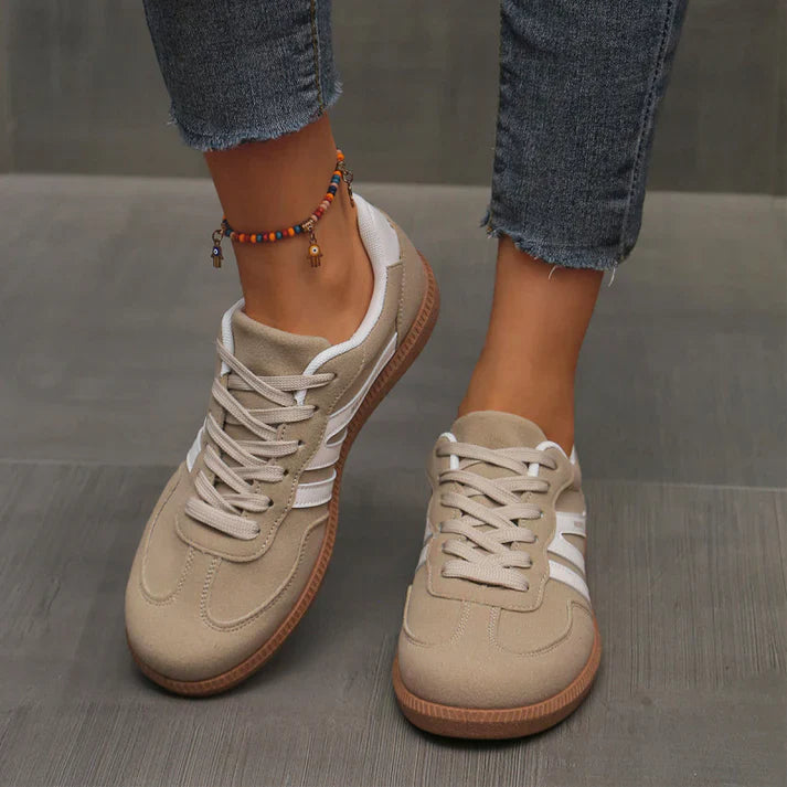 Women's Beige Fabric Sneakers