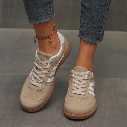 Women's Beige Fabric Sneakers
