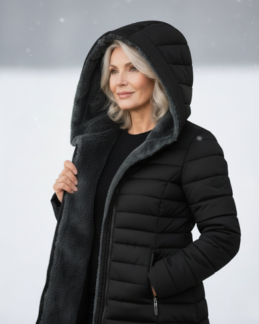 Women's Solid Fleece Puffer Coat