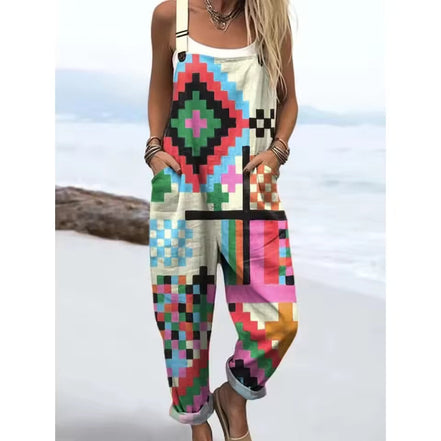 Women's Colourful Striped Cotton Overalls
