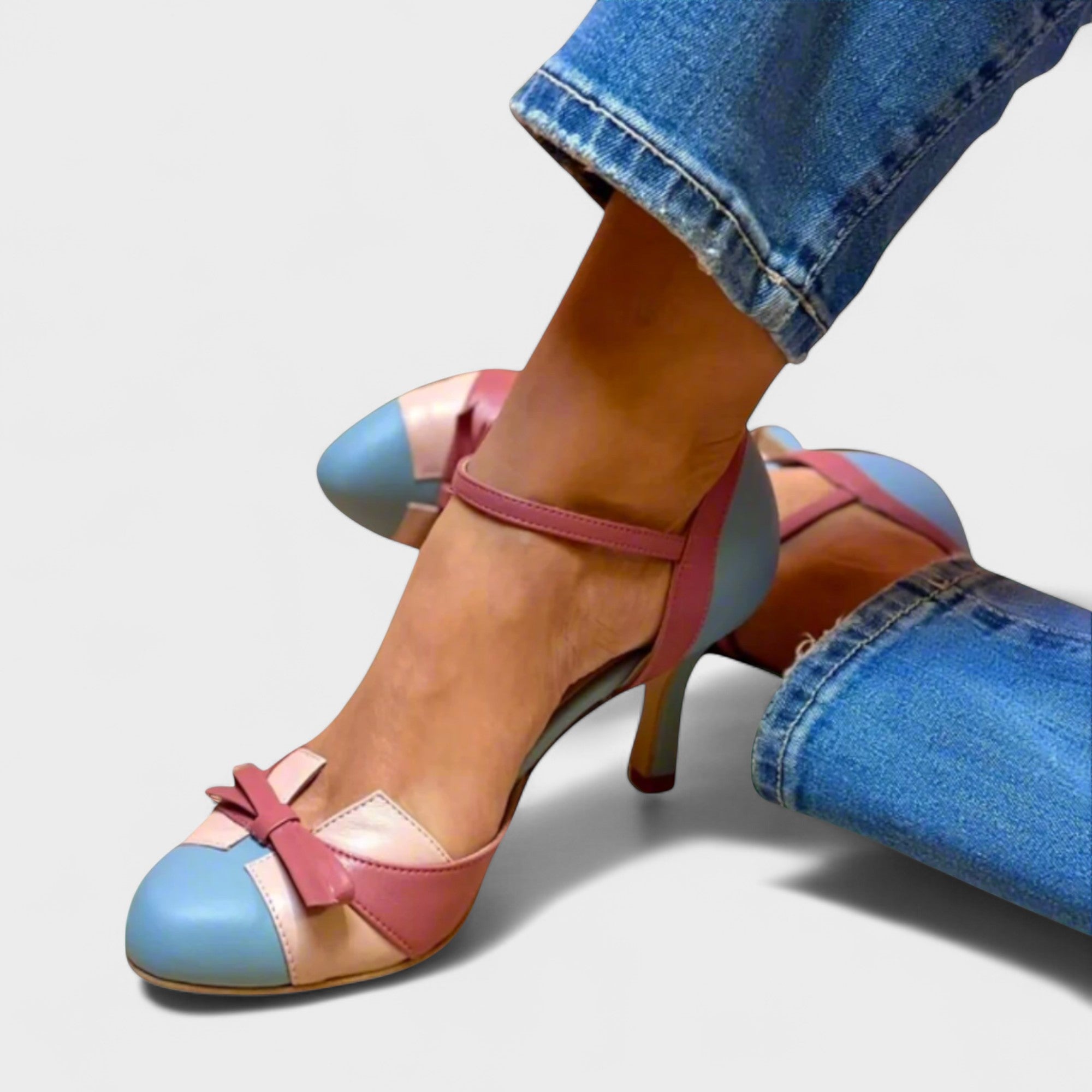 Women's Colourblock Leather Bow Heels