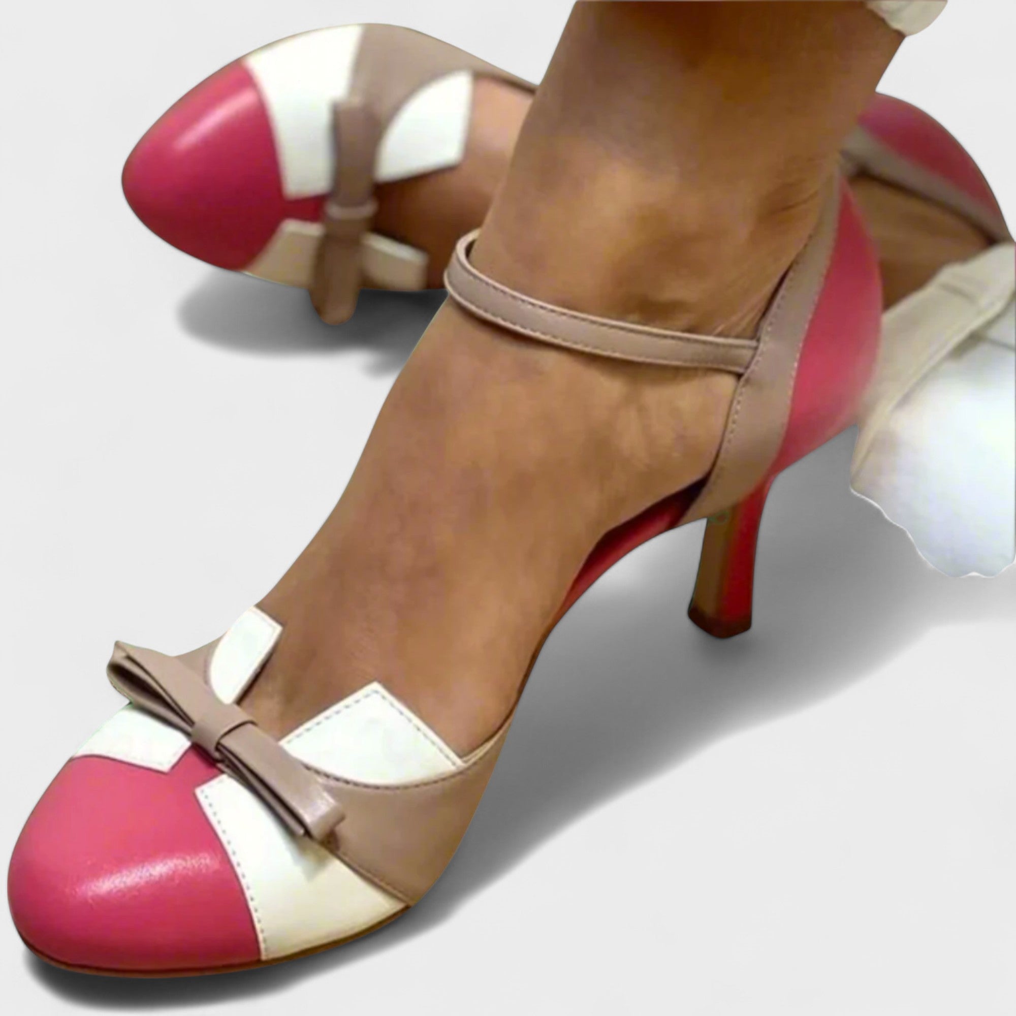 Women's Colourblock Leather Bow Heels