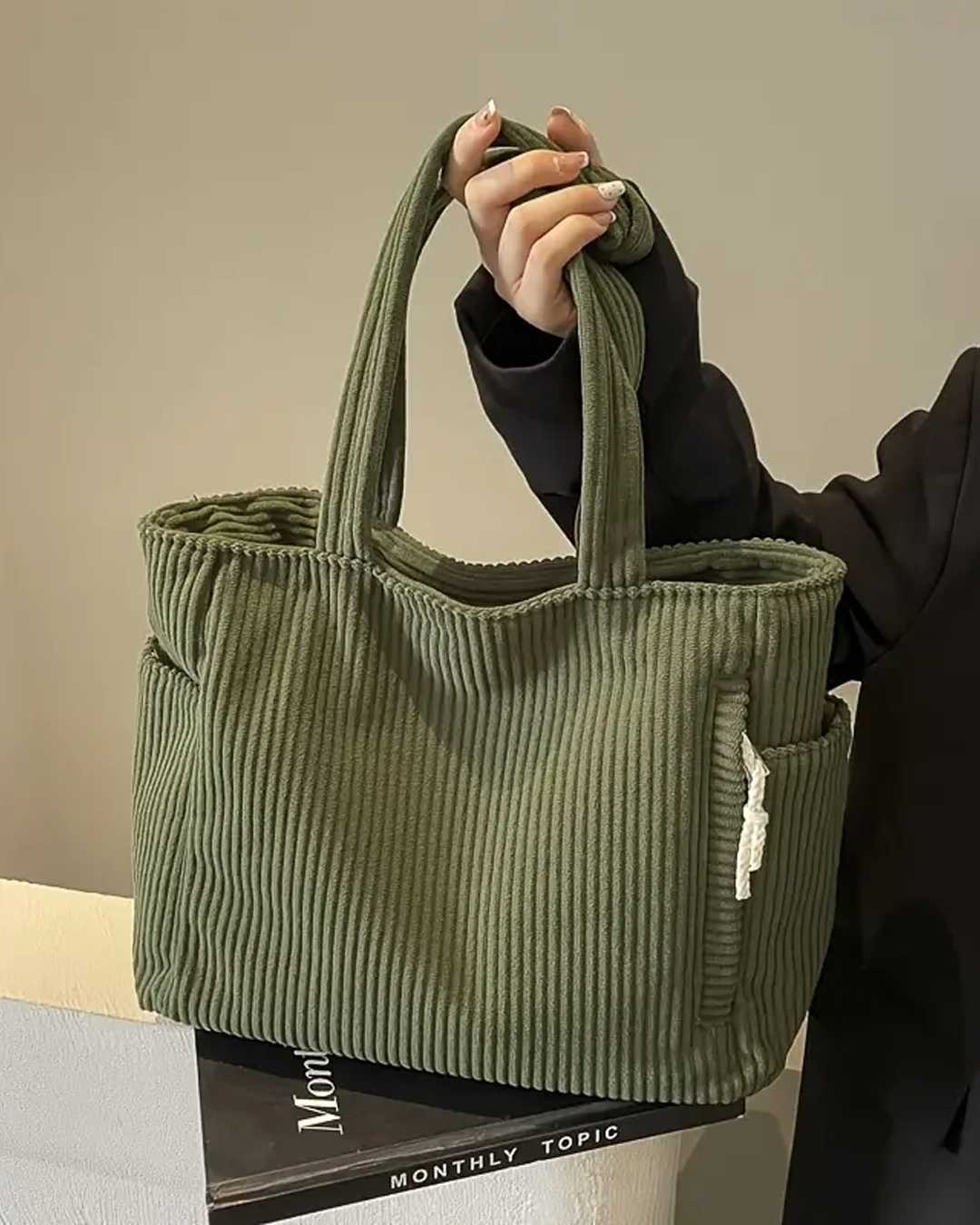 Women's Ribbed Leather Tote Bag