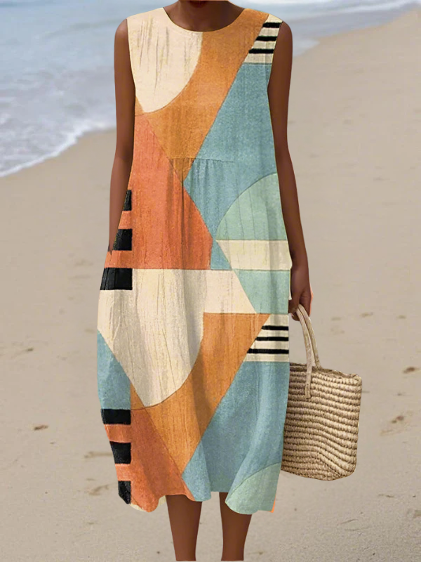 Women's Geometric Jersey Midi Dress