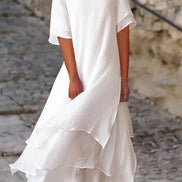 Women's Solid Cotton Layered Dress