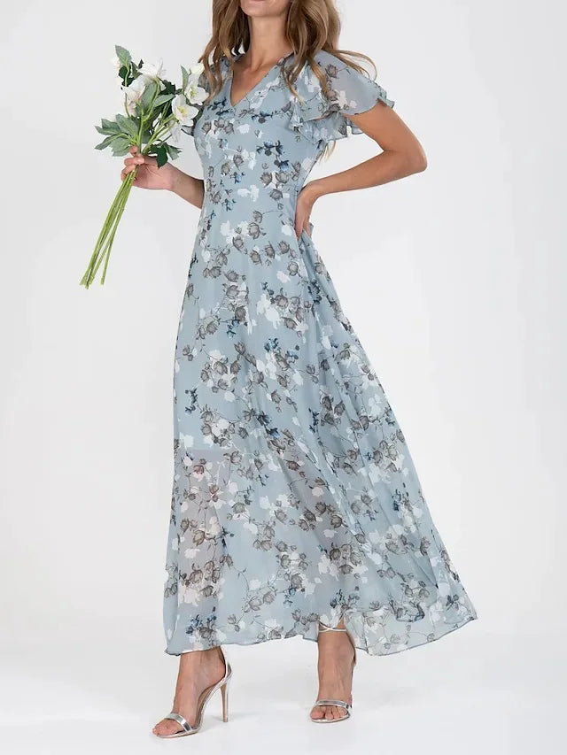 Women's Floral Chiffon Maxi Dress