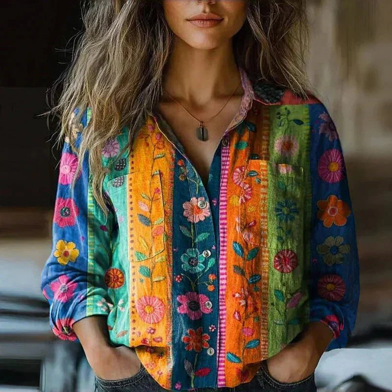 Women's Solid Cotton Button-Down Shirt