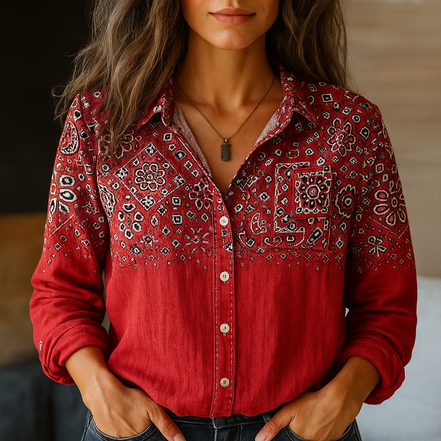 Women's Solid Cotton Button-Down Shirt
