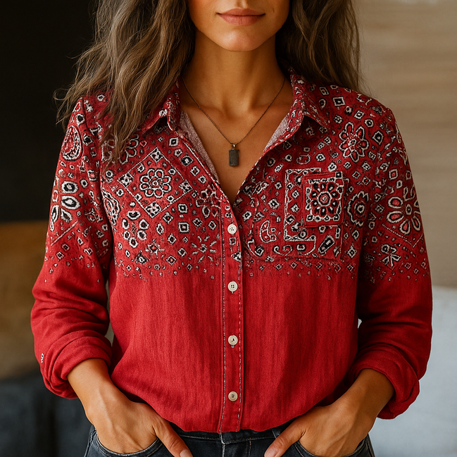 Women's Solid Cotton Button-Down Shirt