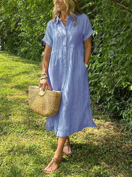 Women's Stripe Cotton Midi Dress