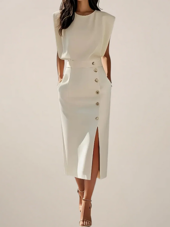 Women's Solid Midi Crepe Dress