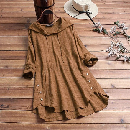 Women's Solid Linen Hoodie Tunic