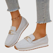 Women's Black Leather Loafer Sneakers