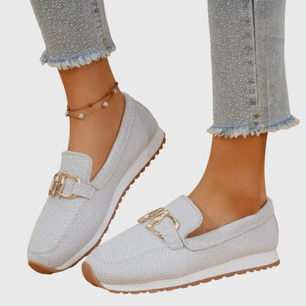 Women's Black Leather Loafer Sneakers