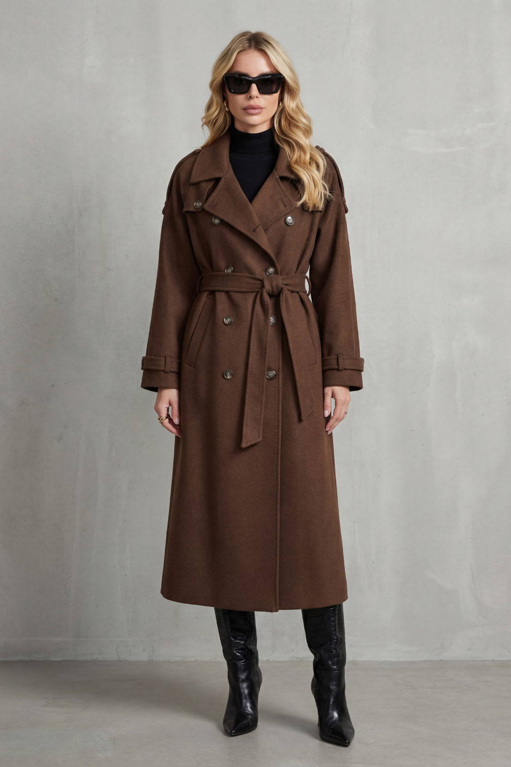 Women's Solid Wool Trench Coat