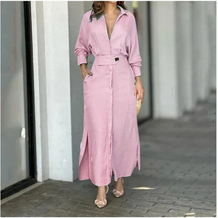 Women's Solid Cotton Shirt Dress