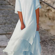 Women's Solid Cotton Layered Dress