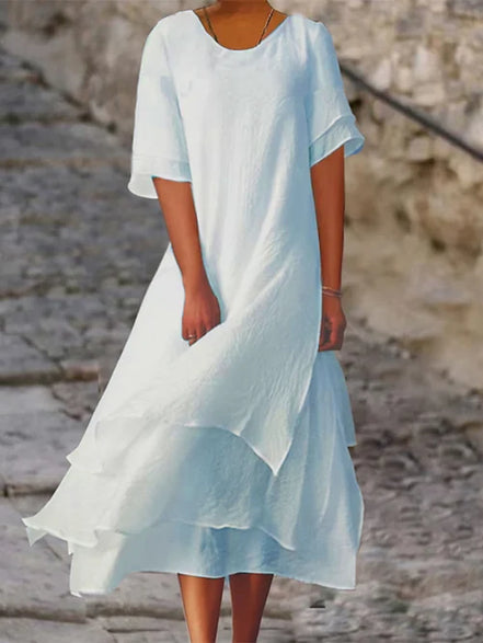 Women's Solid Cotton Layered Dress