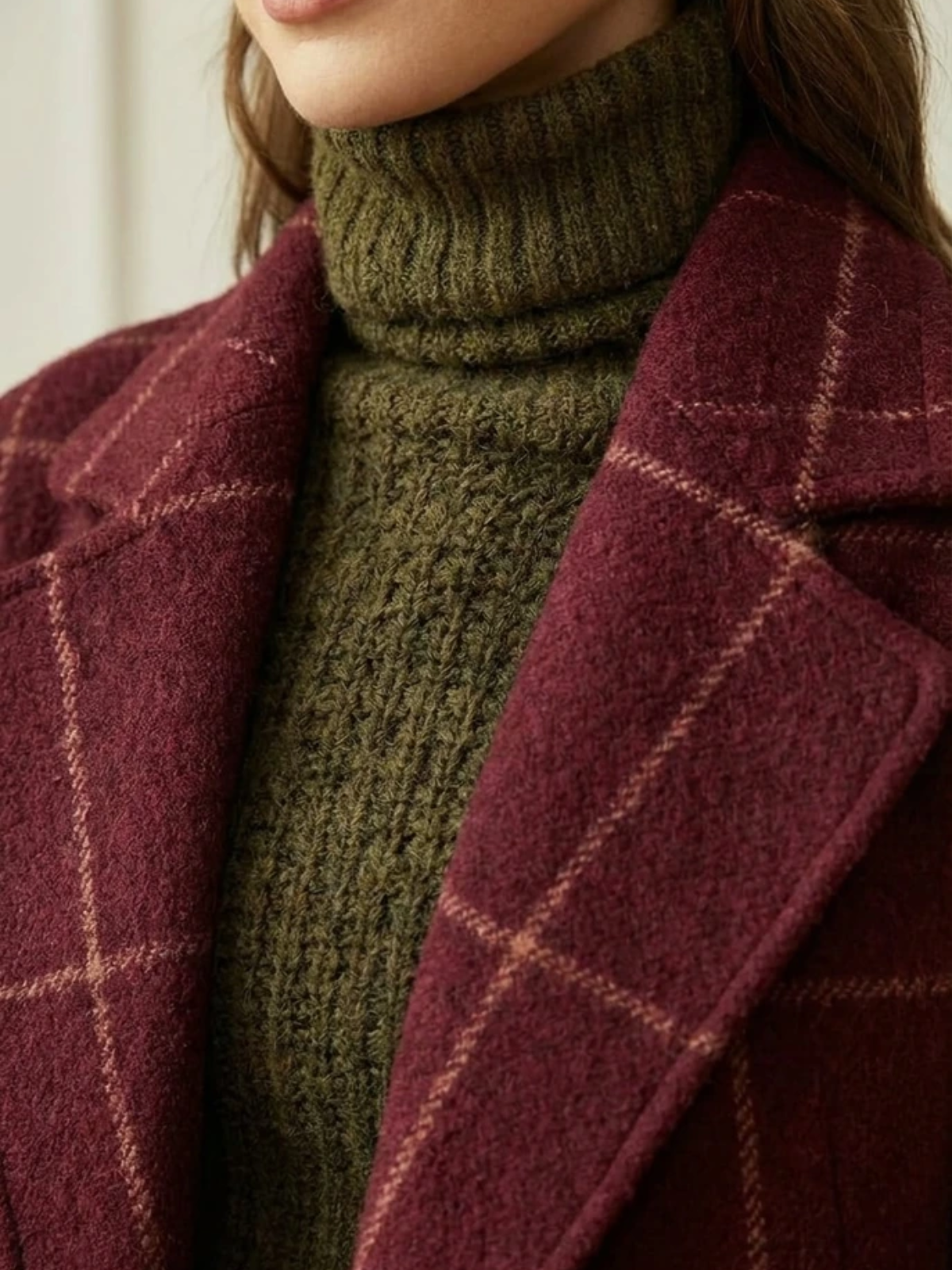 Women's Checked Wool Long Coat
