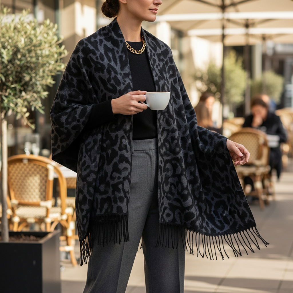 Women's Knit Poncho Argyle Pattern