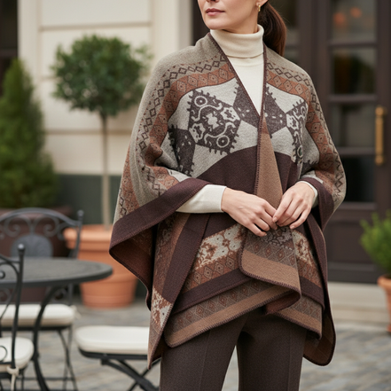 Women's Knit Poncho Argyle Pattern