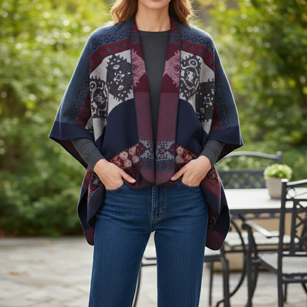 Women's Knit Poncho Argyle Pattern