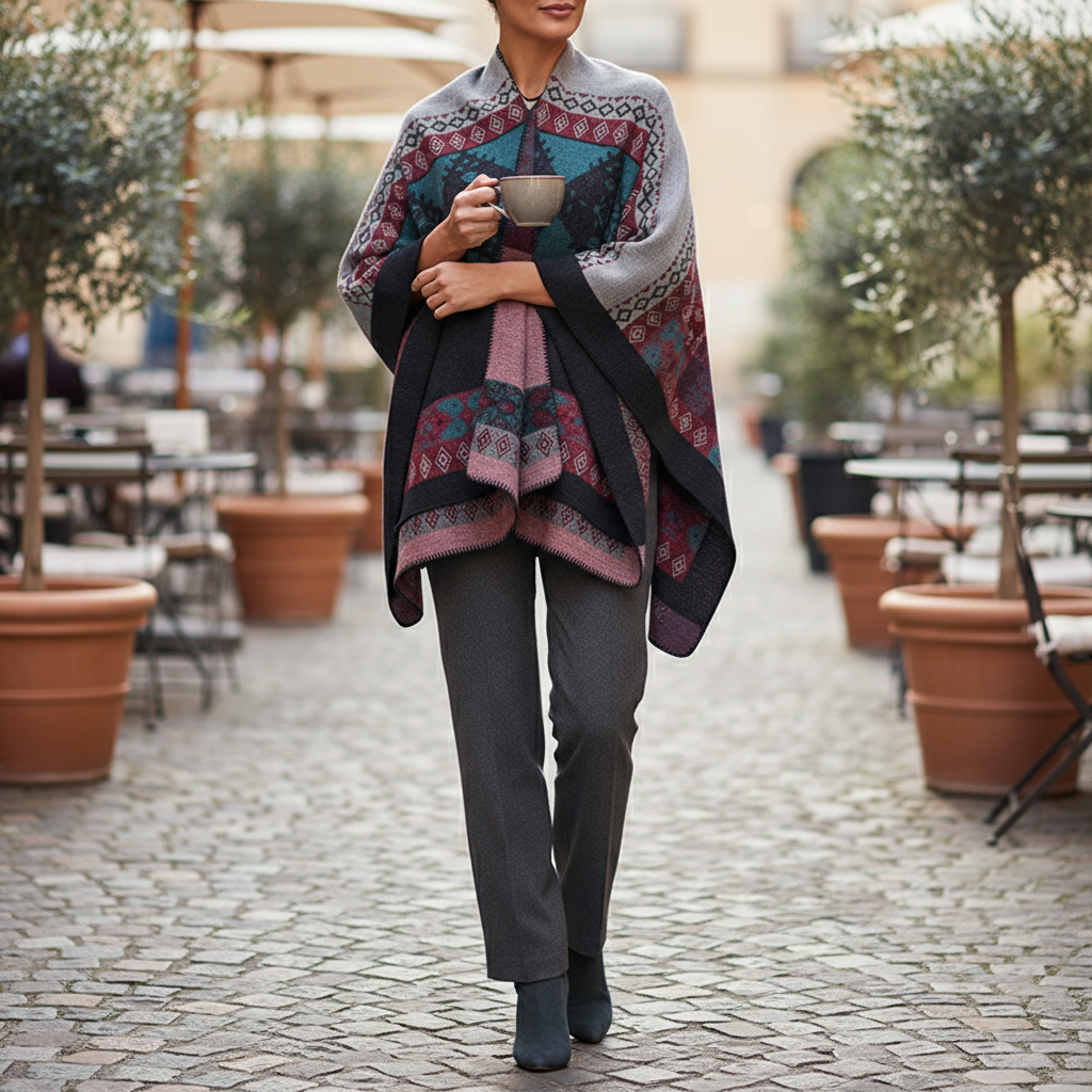 Women's Knit Poncho Argyle Pattern
