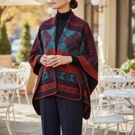 Women's Knit Poncho Argyle Pattern