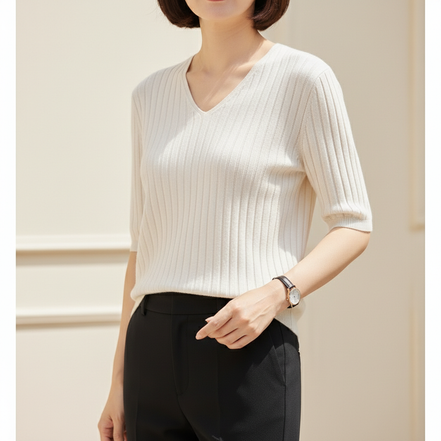 Women's V-Neck Cashmere Knit Sweater