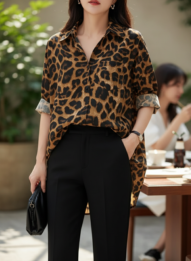 Women's Leopard Print Tunic Blouse