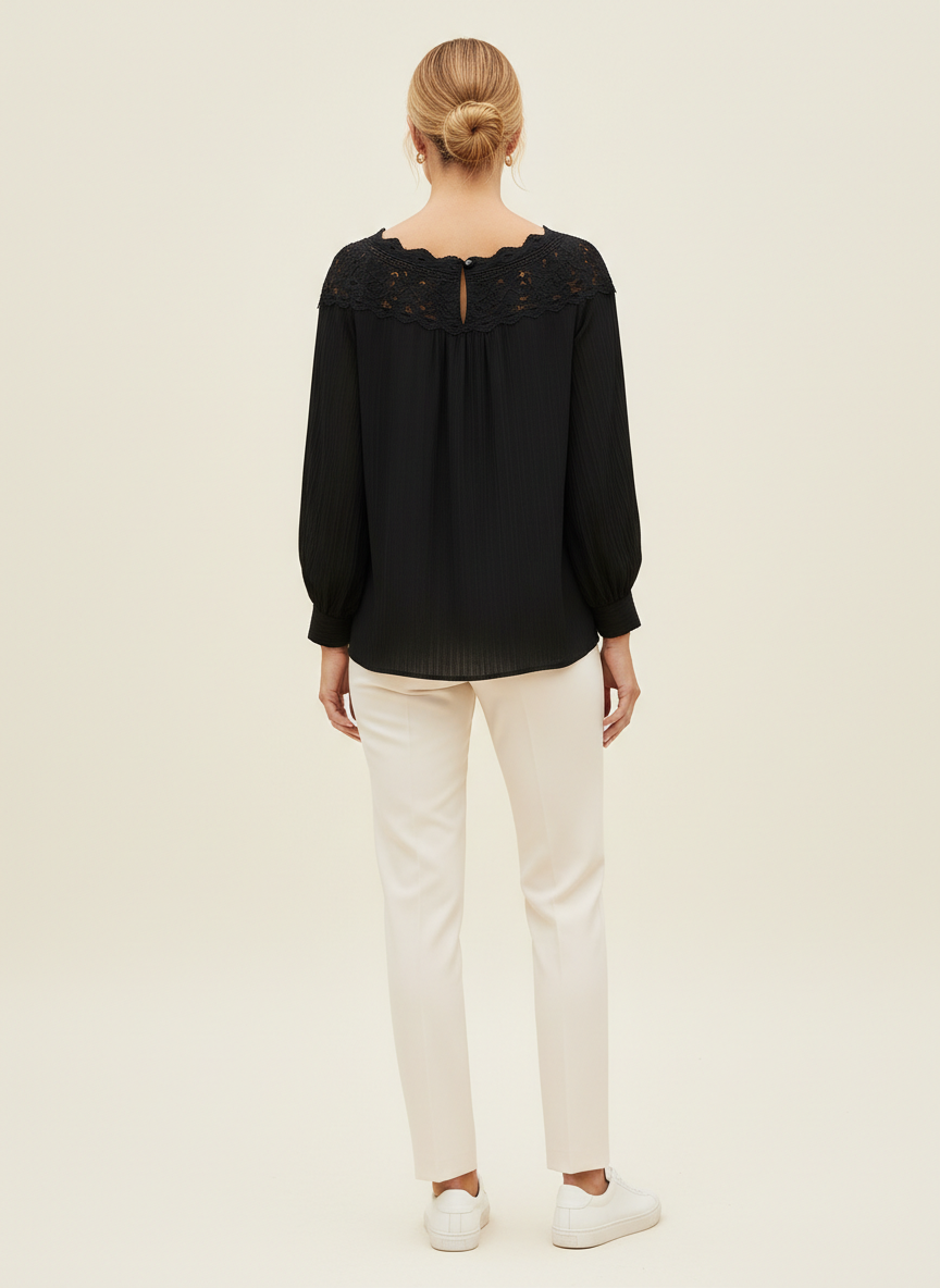 Women's Chiffon V-Neck Lace Top