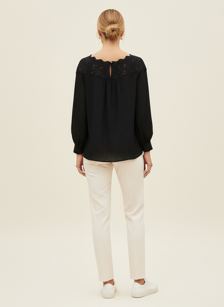 Women's Chiffon V-Neck Lace Top