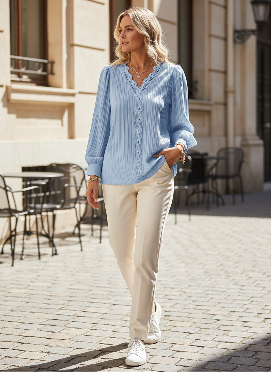 Women's Chiffon V-Neck Lace Top