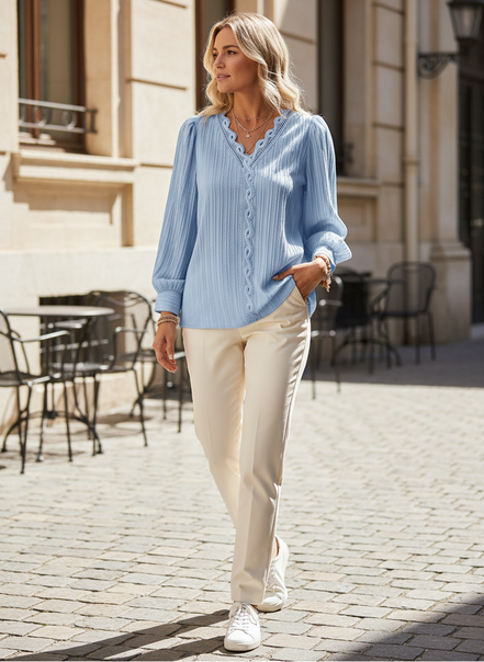 Women's Chiffon V-Neck Lace Top