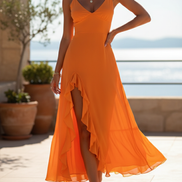 Women's Ruffle Midi Evening Dress
