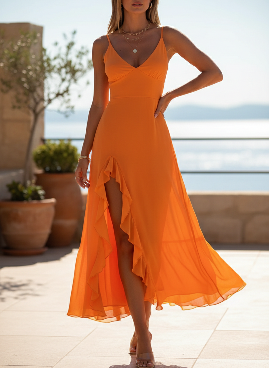 Women's Ruffle Midi Evening Dress