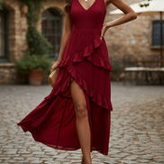 Women's Ruffle Midi Evening Dress